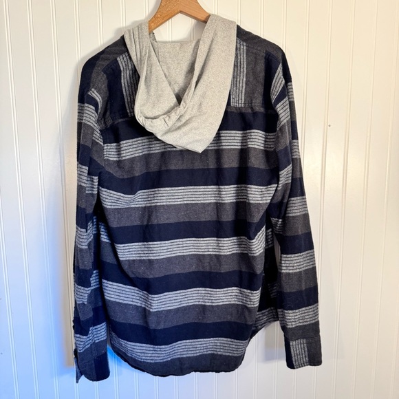 VSTR Men's Navy and Gray Striped Hooded Button Up Sweater 100% Cotton Size XL - Picture 5 of 11